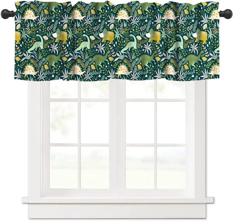 YSWOW Dinosaur Valance Curtain for Kids Boys Girls Nursery Playroom Room Decor Cute Cartoon Dino Art Printed Window Drapes W54xL18in Fabric 1 Panel - Image 1